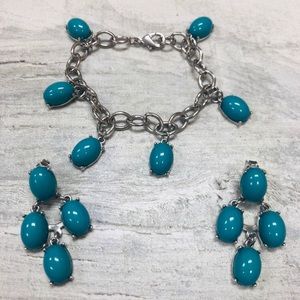 Banana Republic Teal/Silver Bracelet & Earrings